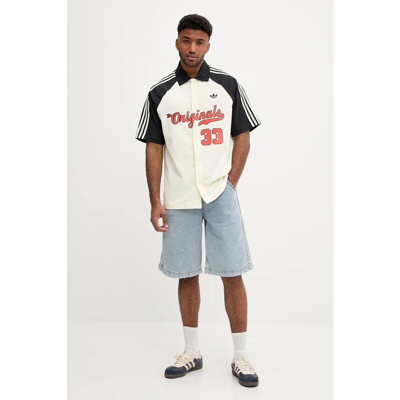 Košeľa adidas Originals Winter Shooter béžová farba, voľný strih, JM0514