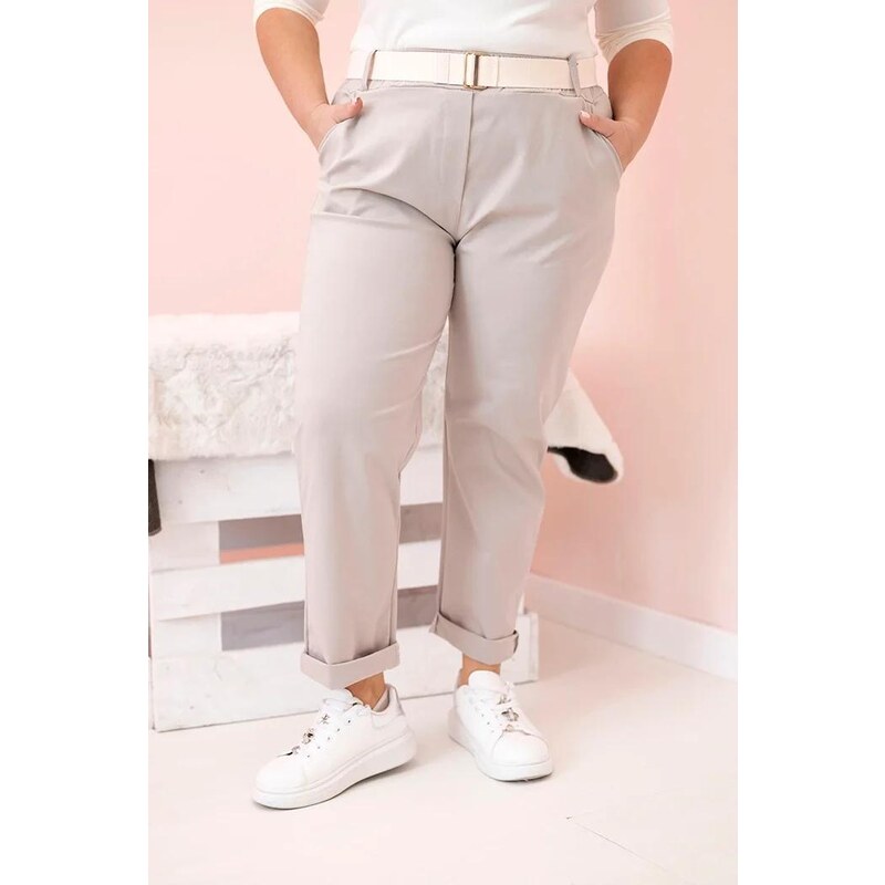 MladaModa Oversize nohavice s opaskom model 52293-4 tmavé béžové 64102009