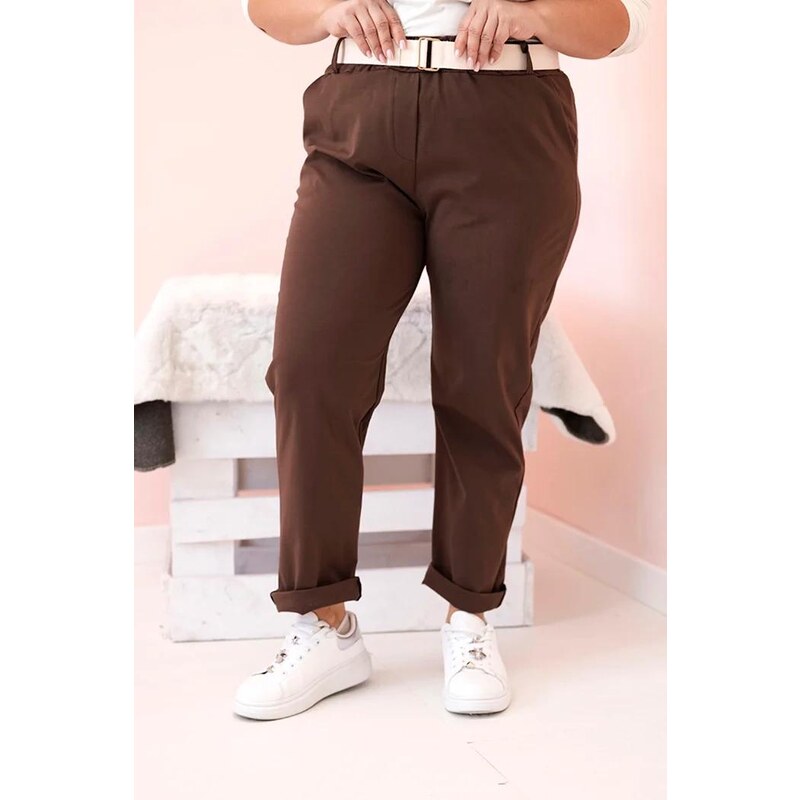 MladaModa Oversize nohavice s opaskom model 52293-4 hnedé 64102010