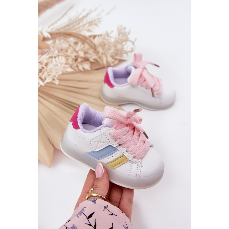 Boto Športová Obuv Detské Sneakers S Osvetlenou Podrážkou Biely-Ružový 64695904