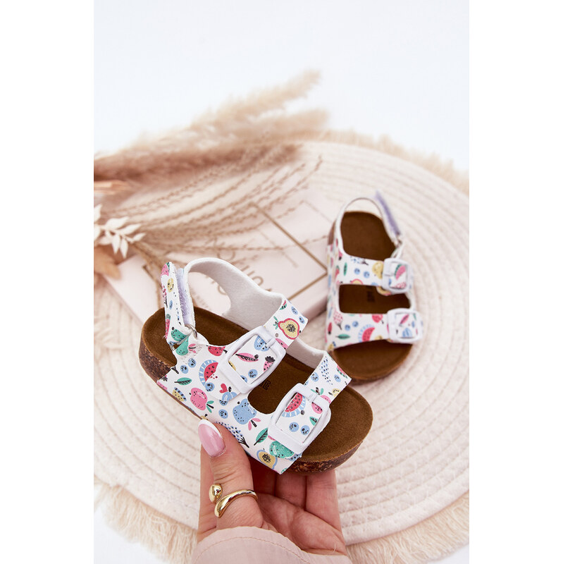 Boto Detské sandále na korkovej podrážke s prackami ovocie biele 64695925