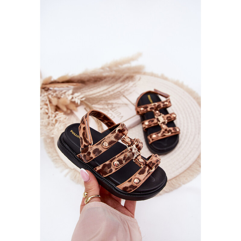 E-shop Boto Dievčenské Sandále So Zlatým Detailom Leopard Lunessa