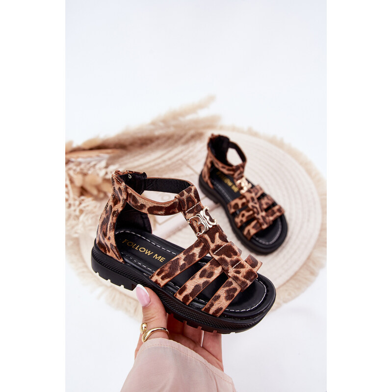 Boto Dievčenské Gladiátorské Sandále So Zlatým Detailom Panther Print 64695928