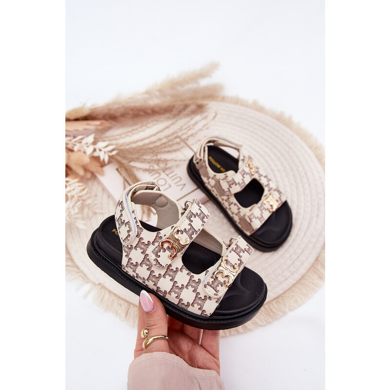 Boto Detské Sandále Na Suchý Zips So Zlatými Detailmi Béžové Cavina 64695931