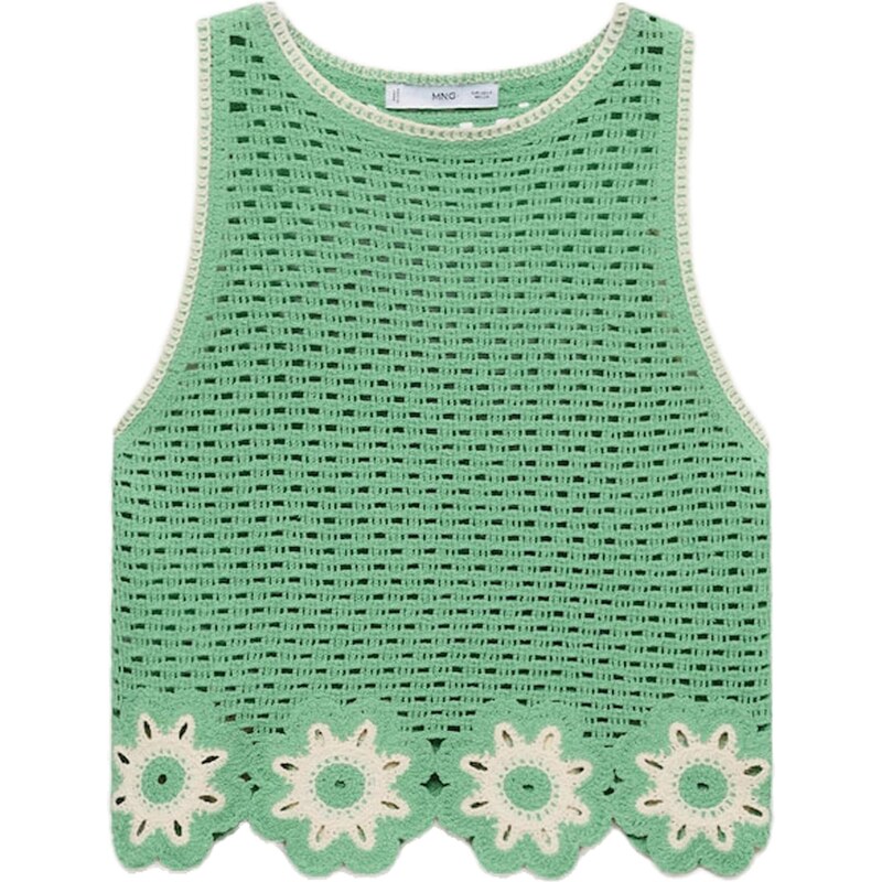 MANGO Top FLEUR svetlozelená / šedobiela 65694240