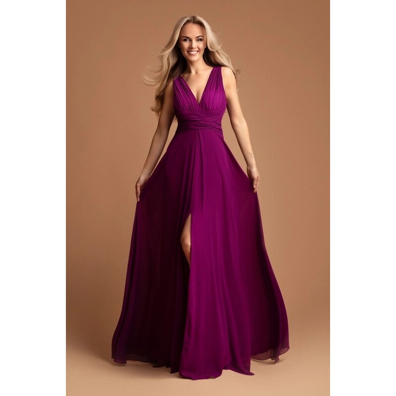 miadresses.sk Fialové šifónové šaty s rozparkom 64075571