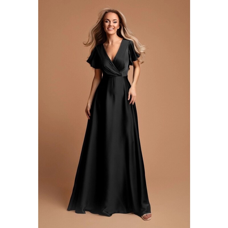 miadresses.sk Čierne saténové šaty s voľnými rukávmi 64079224