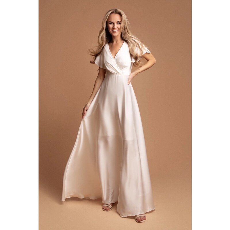 miadresses.sk Biele saténové šaty s voľnými rukávmi 66970036