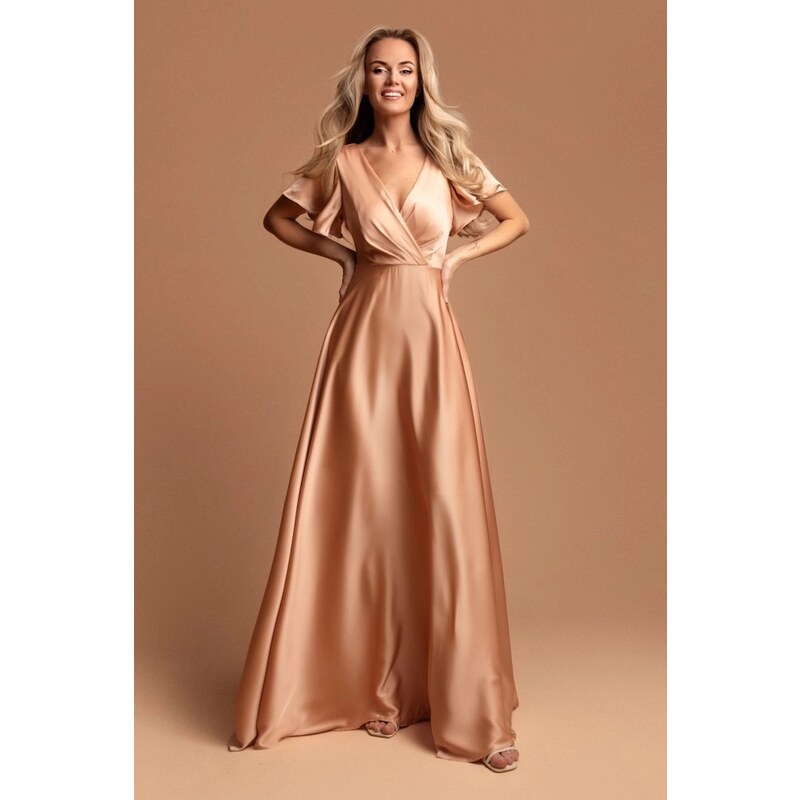 miadresses.sk Zlaté saténové šaty s voľnými rukávmi 64079364