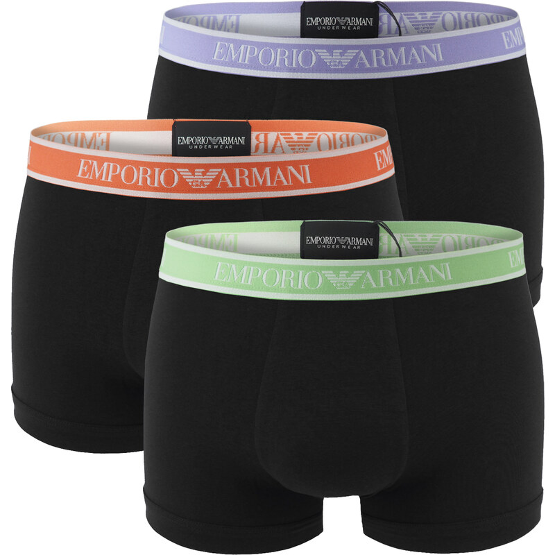 EMPORIO ARMANI - boxerky 3PACK stretch cotton nero con viola & arancia 64083291