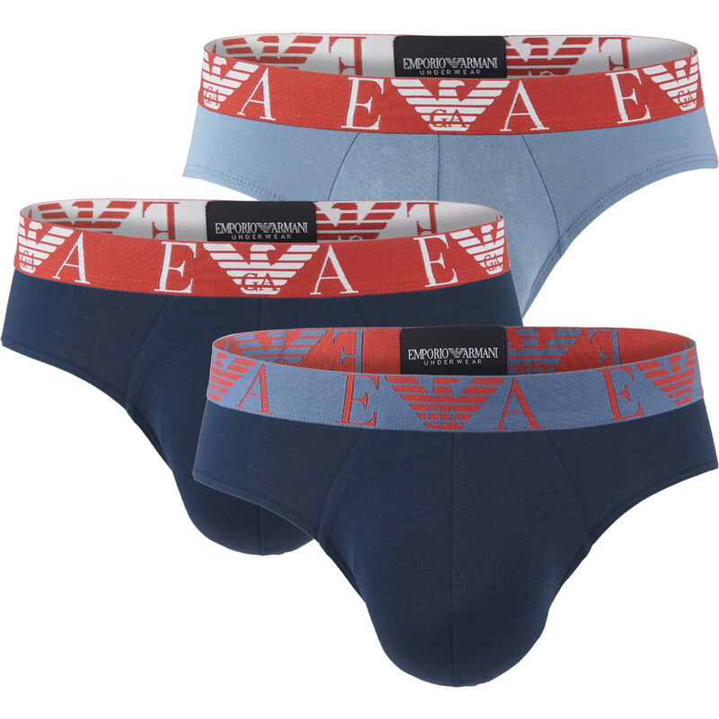 EMPORIO ARMANI - slipy 3PACK stretch cotton blu con rosso & blu Armani 64083301