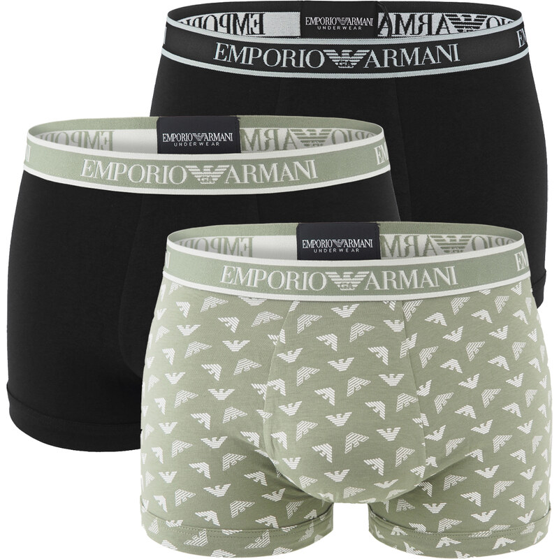 EMPORIO ARMANI - boxerky 3PACK stretch cotton nero & oliva con logo 64083292