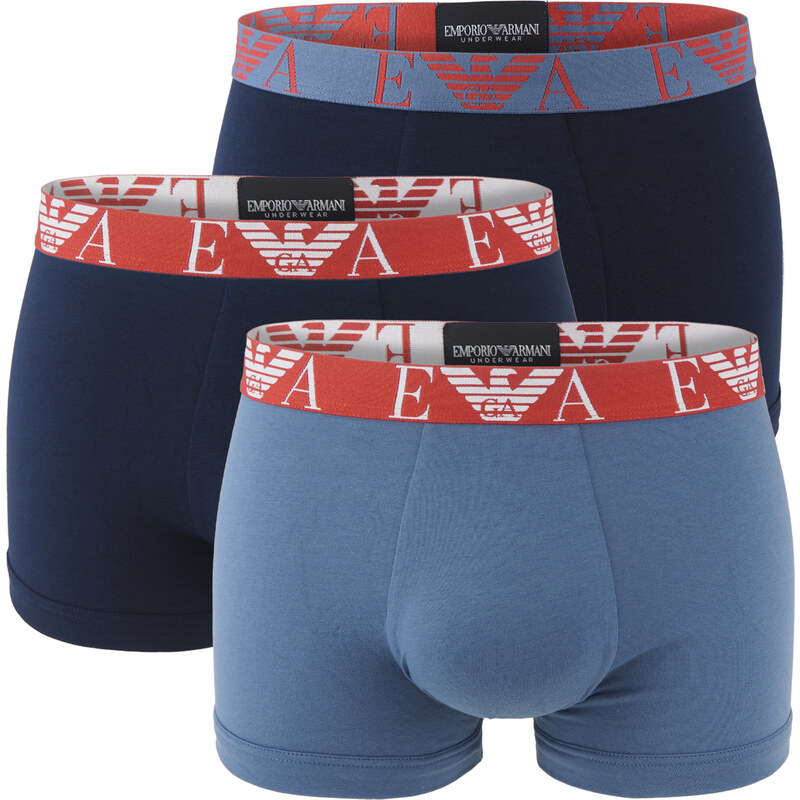 EMPORIO ARMANI - boxerky 3PACK stretch cotton blu con rosso & blu 64083296