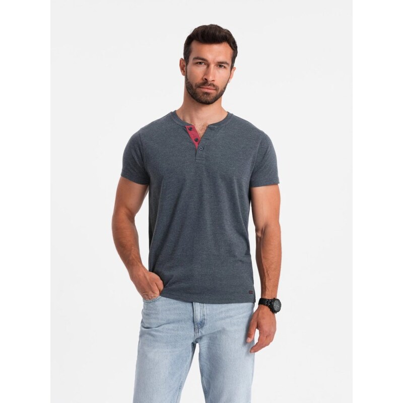 Ombre Clothing Tmavomodré pánske tričko s gombíkmi V5 TSCT-0155 64089642
