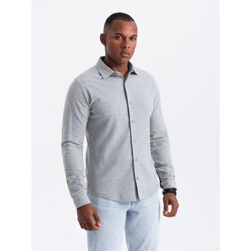 Ombre Clothing Ležérna šedá pánska košeľa V5 SHCS-0177 64090247
