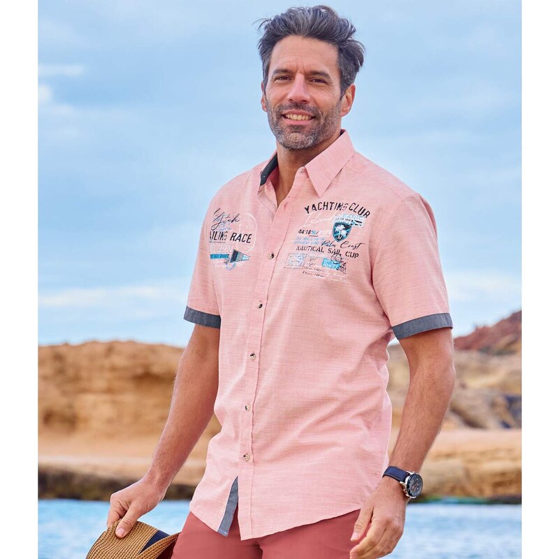 Melírovaná popelínová košeľa Atlas For Men Červená 51164127