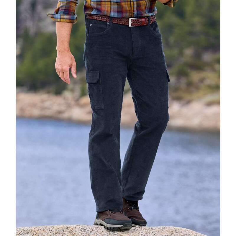 Pohodlné menčestrové kapsáčové nohavice Atlas For Men Sivá 61681776