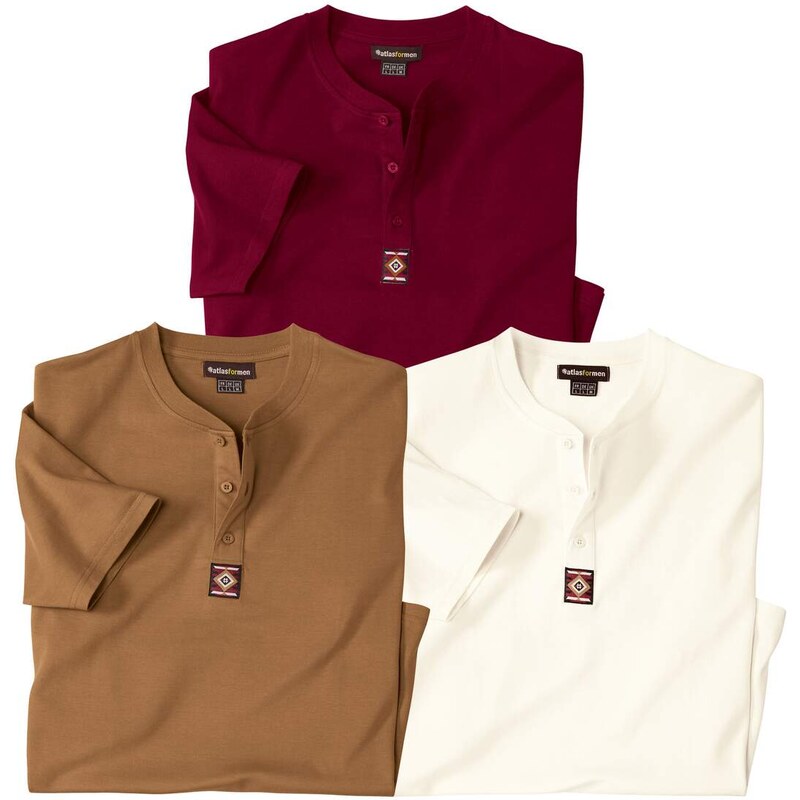 Sada 3 jednofarebných tričiek so zapínaním na gombíky Atlas For Men 61681934