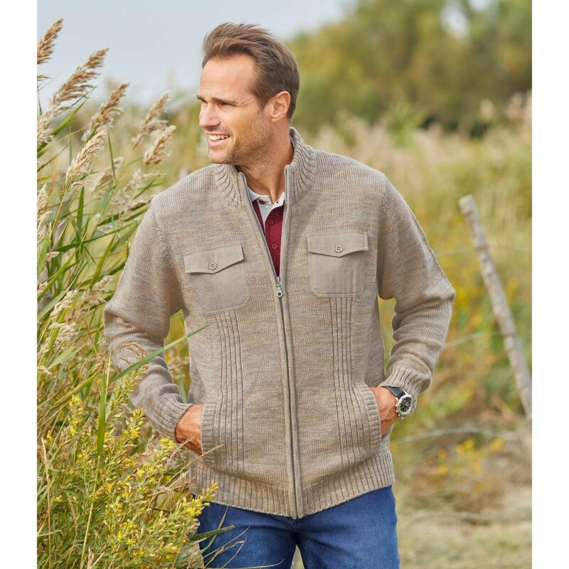 Béžový pletený sveter na zips Atlas For Men Béžová 64094187