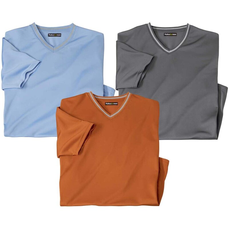 Sada 3 jednofarebných tričiek s výstrihom do V Atlas For Men Oranžová 49153830