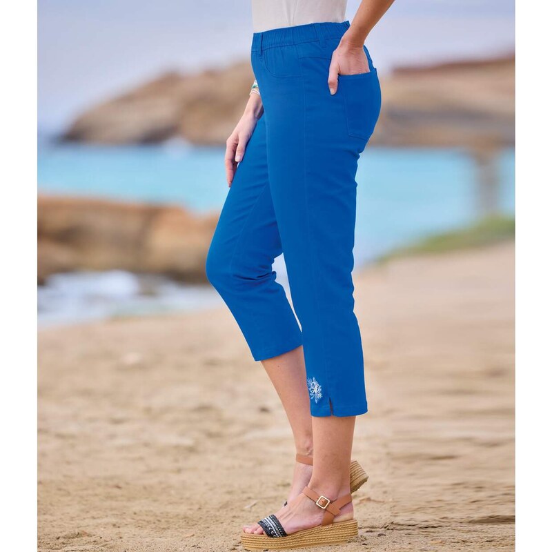 Sedemosminové keprové nohavicové legíny s výšivkou Atlas For Men Modrá 50797157