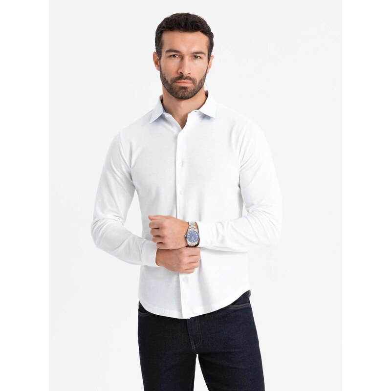 Ombre Clothing Ležérna biela pánska košeľa V1 SHCS-0177 64095839