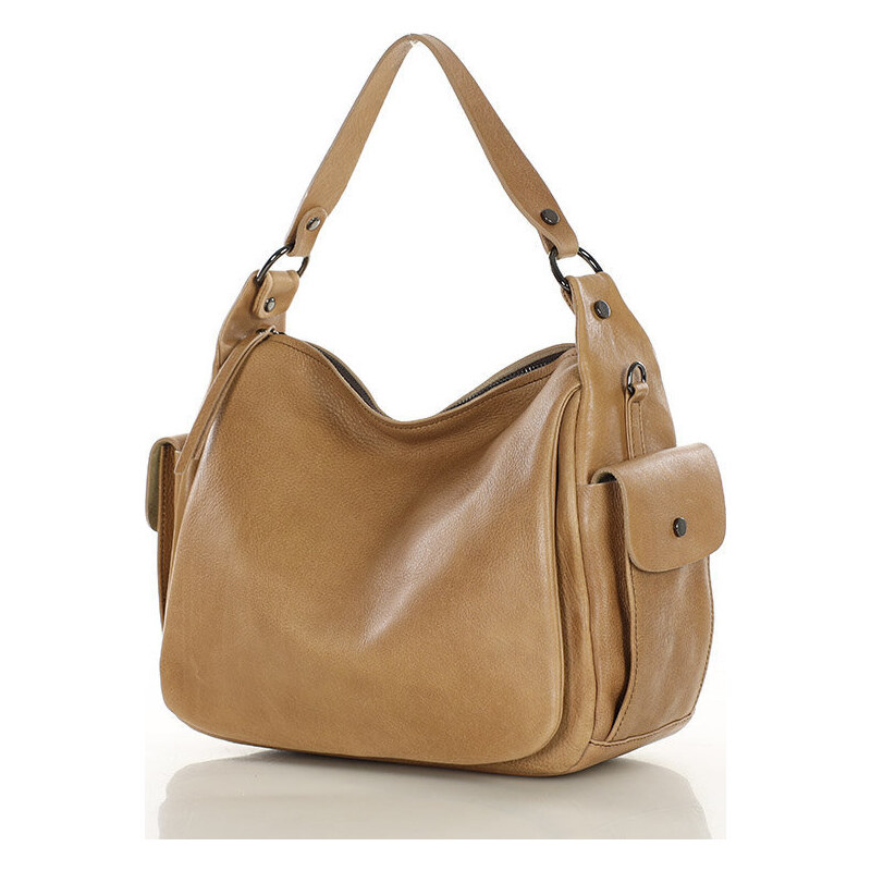 MARCO MAZZINI béžová stredne veľká kožená kabelka (R288c) 52672598