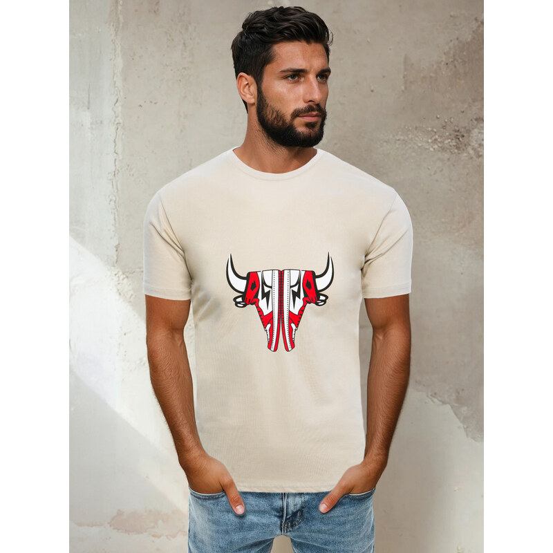 BASIC Béžové tričko s potlačou tenisiek RX4932 34102658