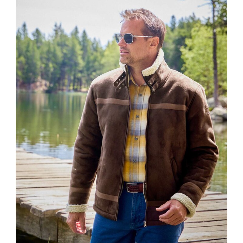 Bunda Bombardier z imitácie semišu a ovčieho rúna Atlas For Men Hnedá 64101980