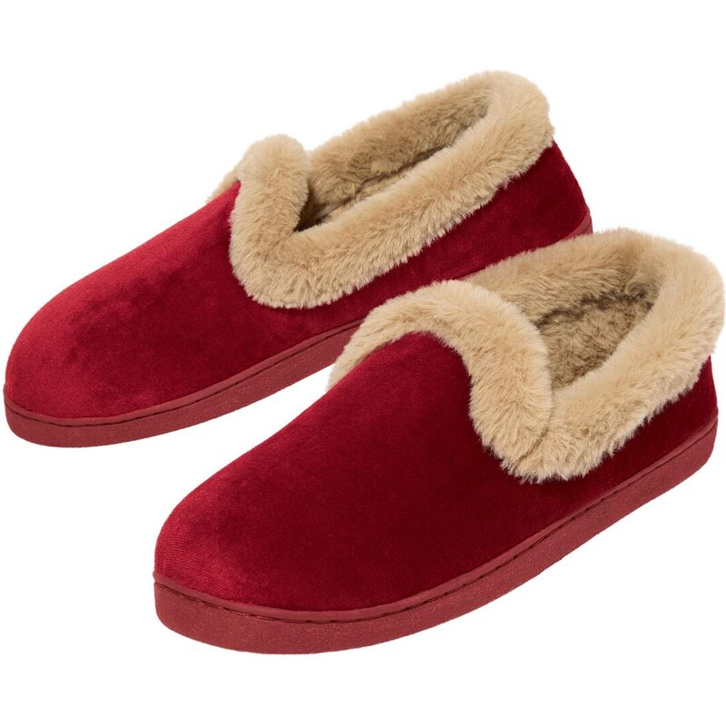 Velúrové papuče s imitáciou kožušiny Atlas For Men Bordová 57656228