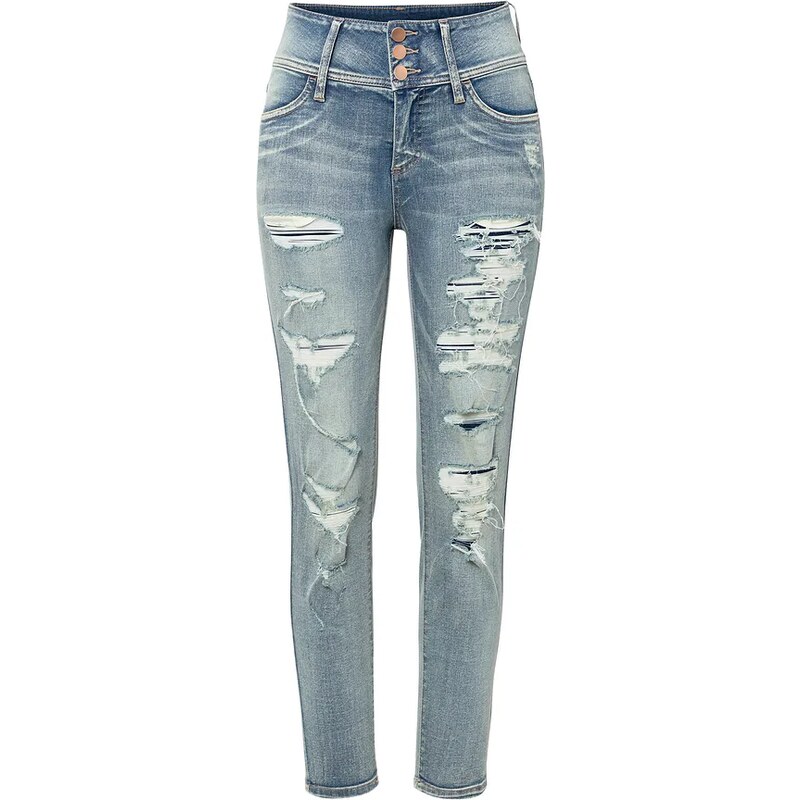 bonprix Skinny džínsy s vysokým pásom, strečové, farba modrá 49696694