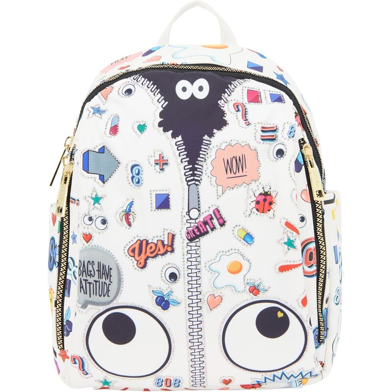 MYMO Batoh Pop Eyetheme modrá / broskyňová / čierna / biela 64391619