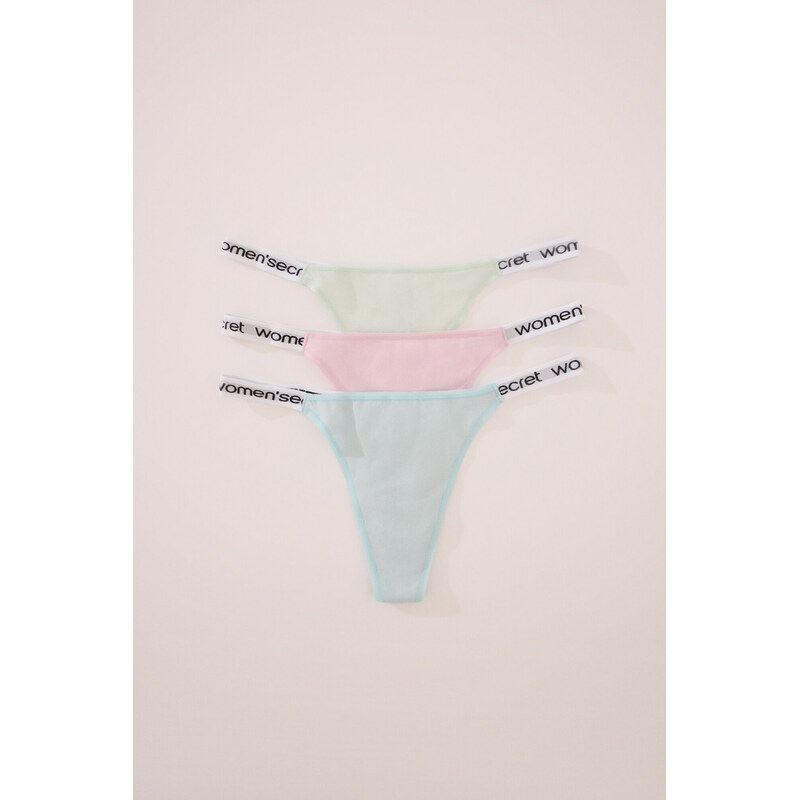 womensecret 3-balenie bavlnených tangá nohavičiek s logom 64121304