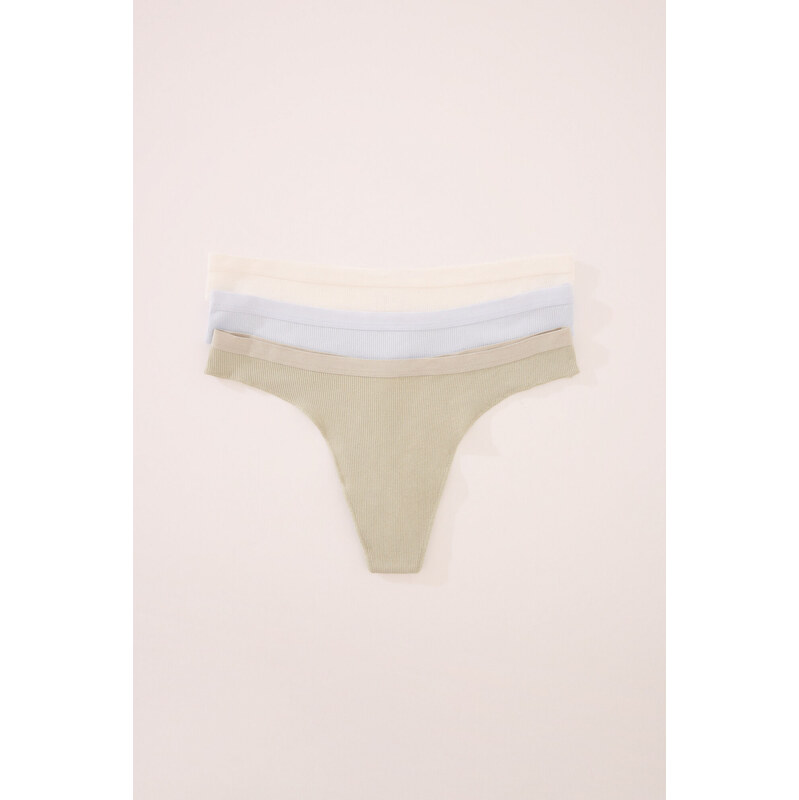 womensecret 3-balenie bavlnených tangá nohavičiek z rebrovaného 64121303