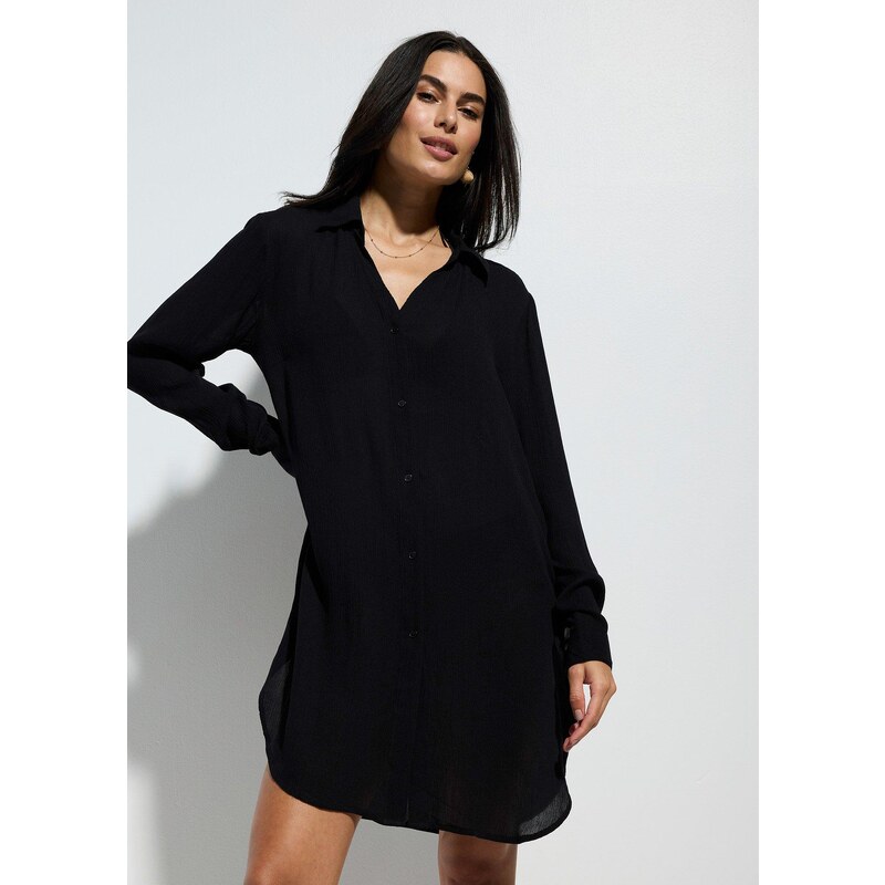 bonprix Dlhá plážová blúzka z padavej viskózy, farba čierna 64125263