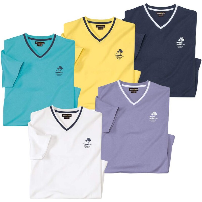 Sada 5 jednofarebných tričiek s výstrihom do V Atlas For Men Modrá 64129975