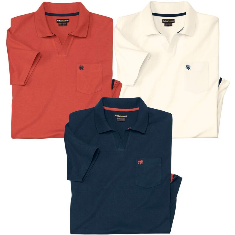 Sada 3 bavlnených polokošieľ bez gombíkov Atlas For Men Biela 64129996