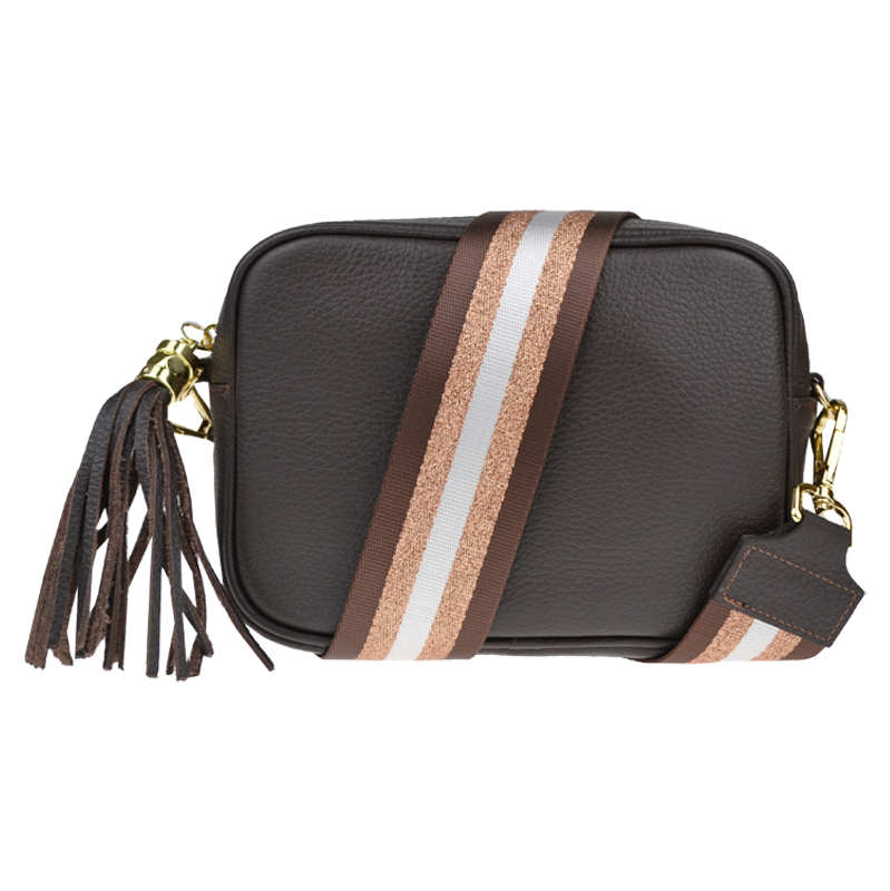 Cafe kožená talianska crossbody kabelka Bala Cafe s prídavným pruhom I 64138209