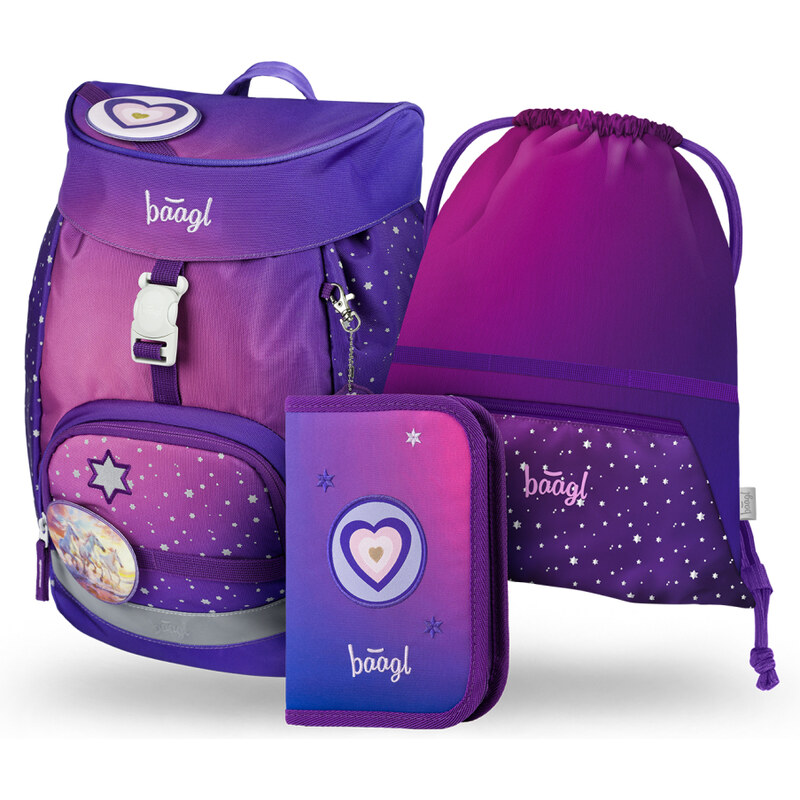 BAAGL SET 3 AIRY Koně srdce: batoh, peračník, vrecko 64414643