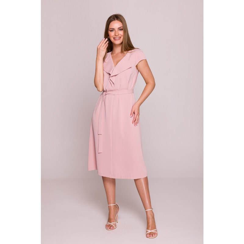 Stylove Midi šaty s ozdobným volánom | púdrovo ružová S411 64154953