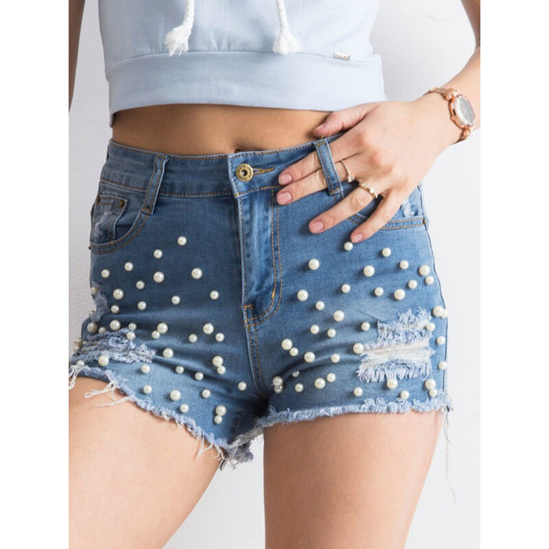 BASIC Dámske džínsové šortky s perličkami JMP-SN-PM5519.13P-blue 19389482
