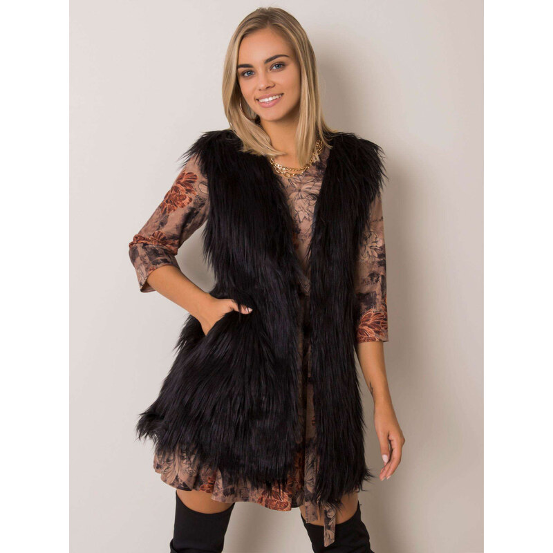 BASIC Čierna dámska chlpatá vesta AT-KZ-3501-1.13P-black 19631843