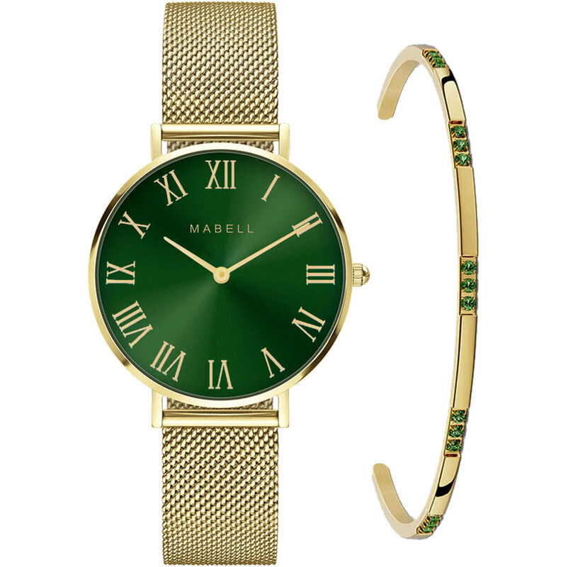Mabell Set hodiniek a náramku z chirurgickej ocele Royal - Gold/Green 64174882
