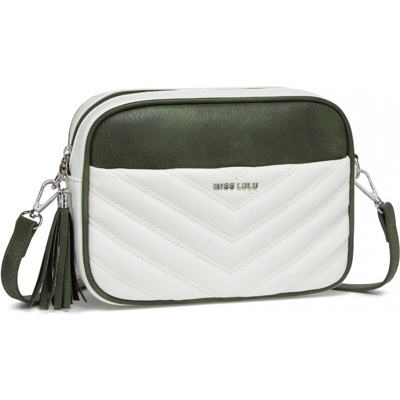 Miss Lulu Kabelka - prešívaná crossbody so strapcom, bielo/zelená 66088308