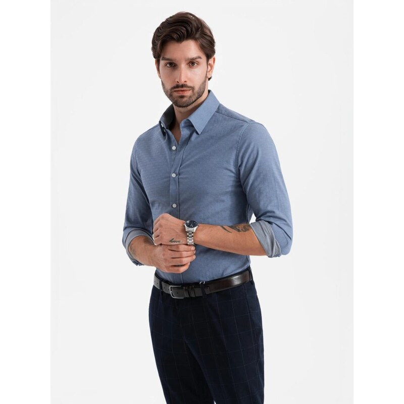 Ombre Clothing Módna modrá slim-fit košeľa V1 SHCS-0175 64192498
