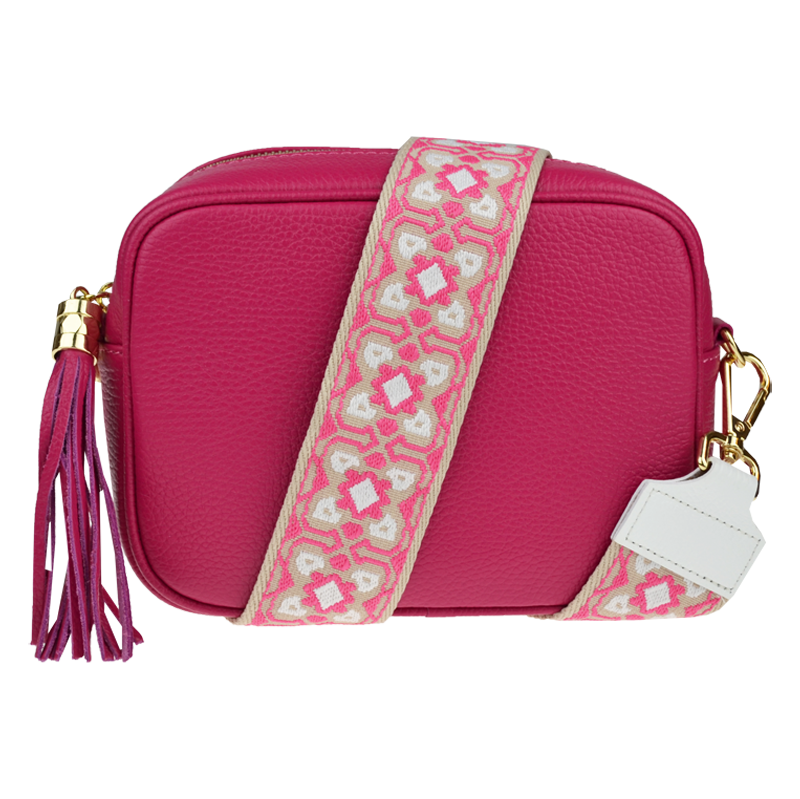 Ružová kožená talianska crossbody kabelka Bala Fuxia s prídavným 64203906