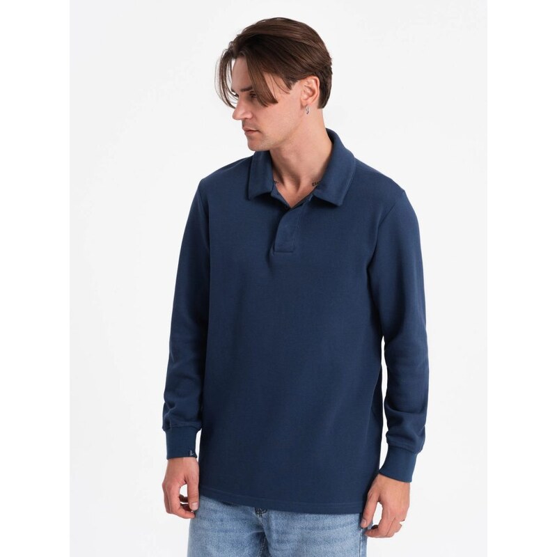 Ombre Clothing Zaujímavá pánska tmavomodrá mikina s golierom V5 SSNZ 64204054