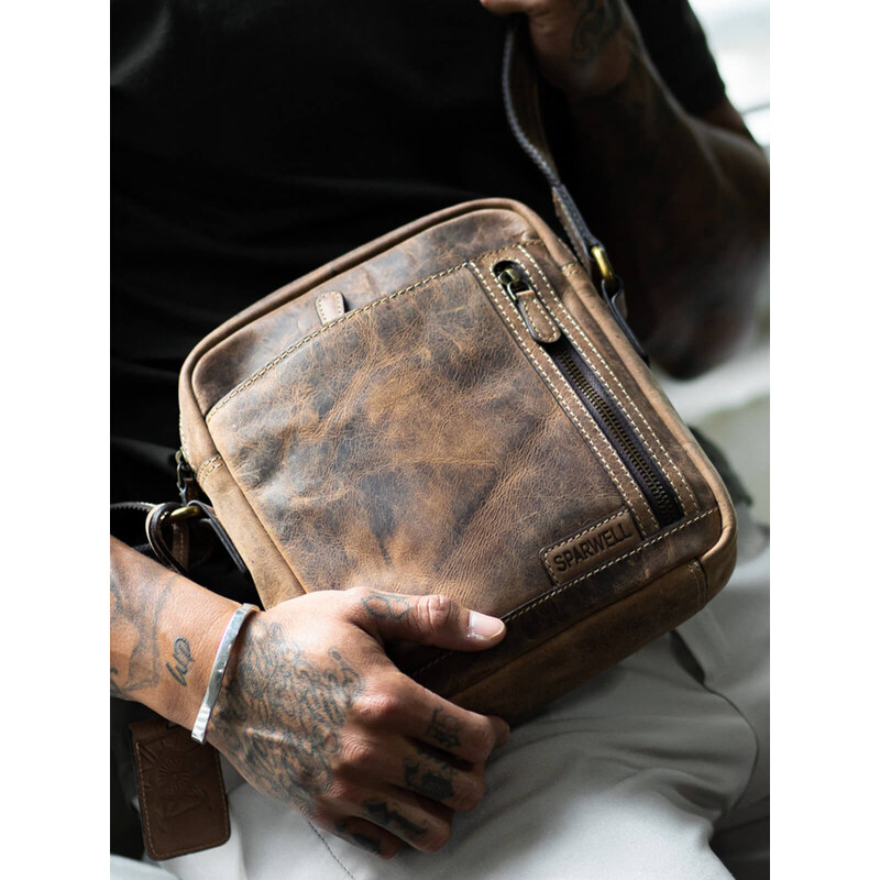 Pánska kožená taška cez rameno Sparwell Kuba - koňak 44441189