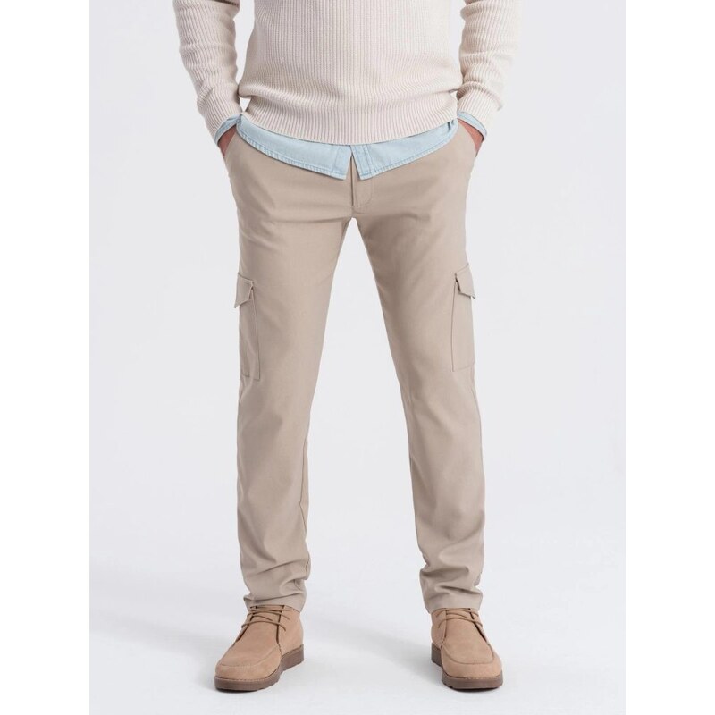 Ombre Clothing Béžové pánske cargo nohavice V3 PACG-0178 64223678