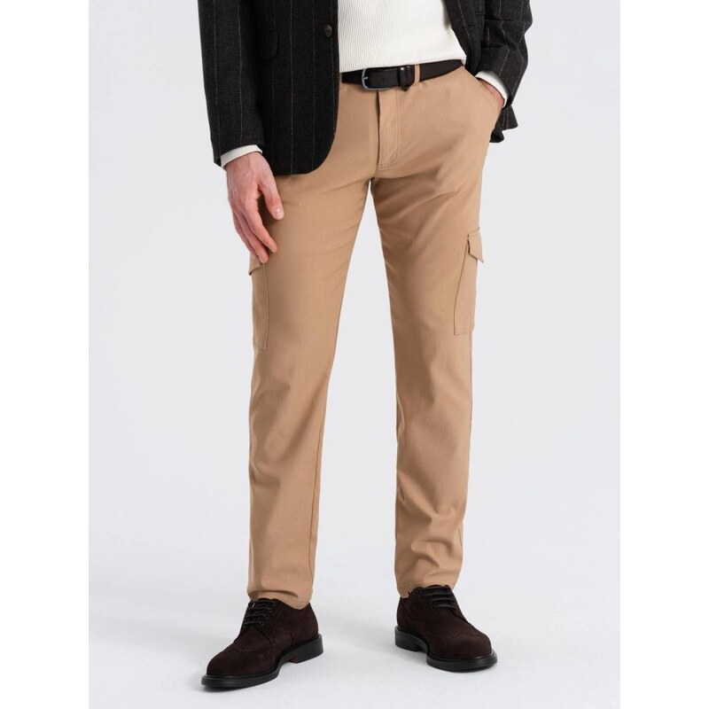 Ombre Clothing Svetlohnedé pánske cargo nohavice V4 PACG-0178 64223679